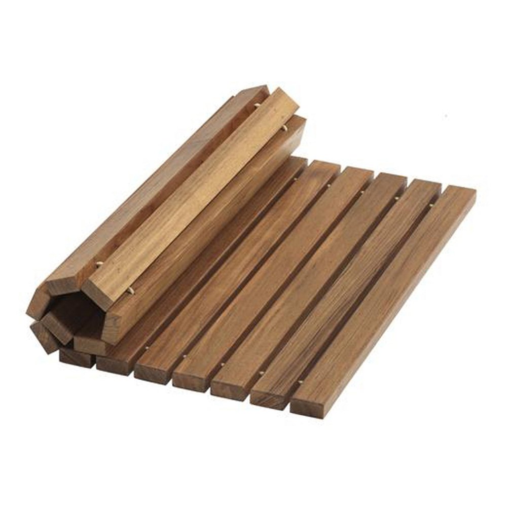20" Brown Teak Wood Rolling Square Bath Mat