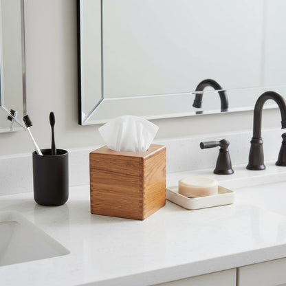 Traditional Solid Teak Square Tissue Box Cover