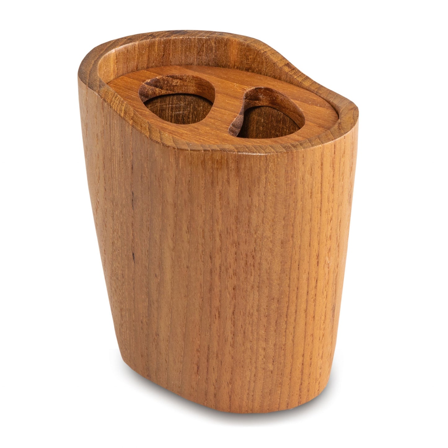 Natural Brown Solid Teak Oval Toothbrush Holder