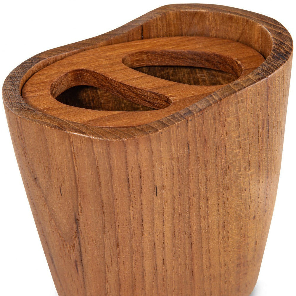 Natural Brown Solid Teak Oval Toothbrush Holder