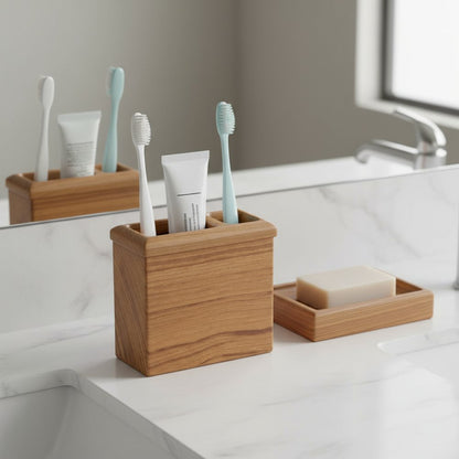 Traditional Solid Teak Rectangular Toothbrush Holder