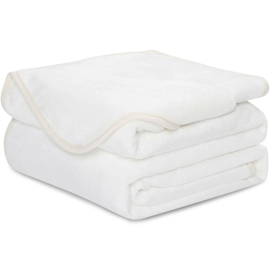 White Woven Polyester Solid Color Reversable Twin Blanket