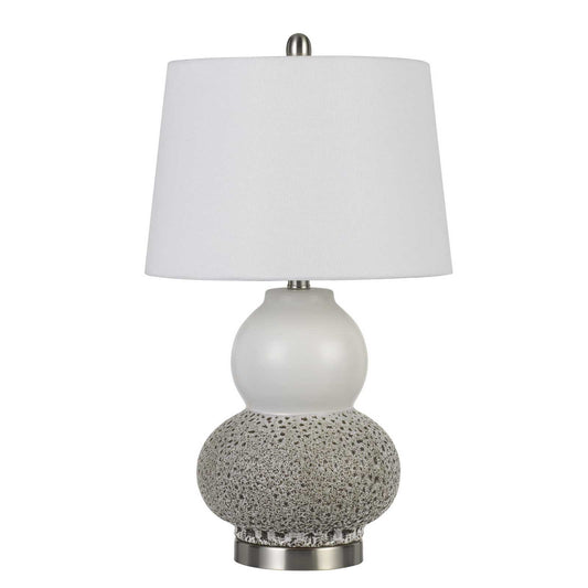 Set Of Two 24" Silver Metal Two Light Desk Table Lamps With White Globe Shade