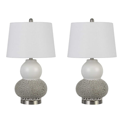 Set Of Two 24" Silver Metal Two Light Desk Table Lamps With White Globe Shade