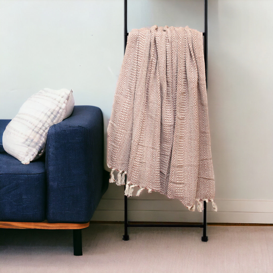 Brown and Beige Woven Herringbone Handloomed Throw