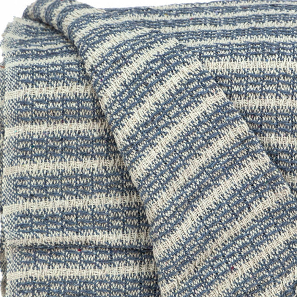 67" X 52" Blue and Gray Quilted Cotton Striped Throw Blanket