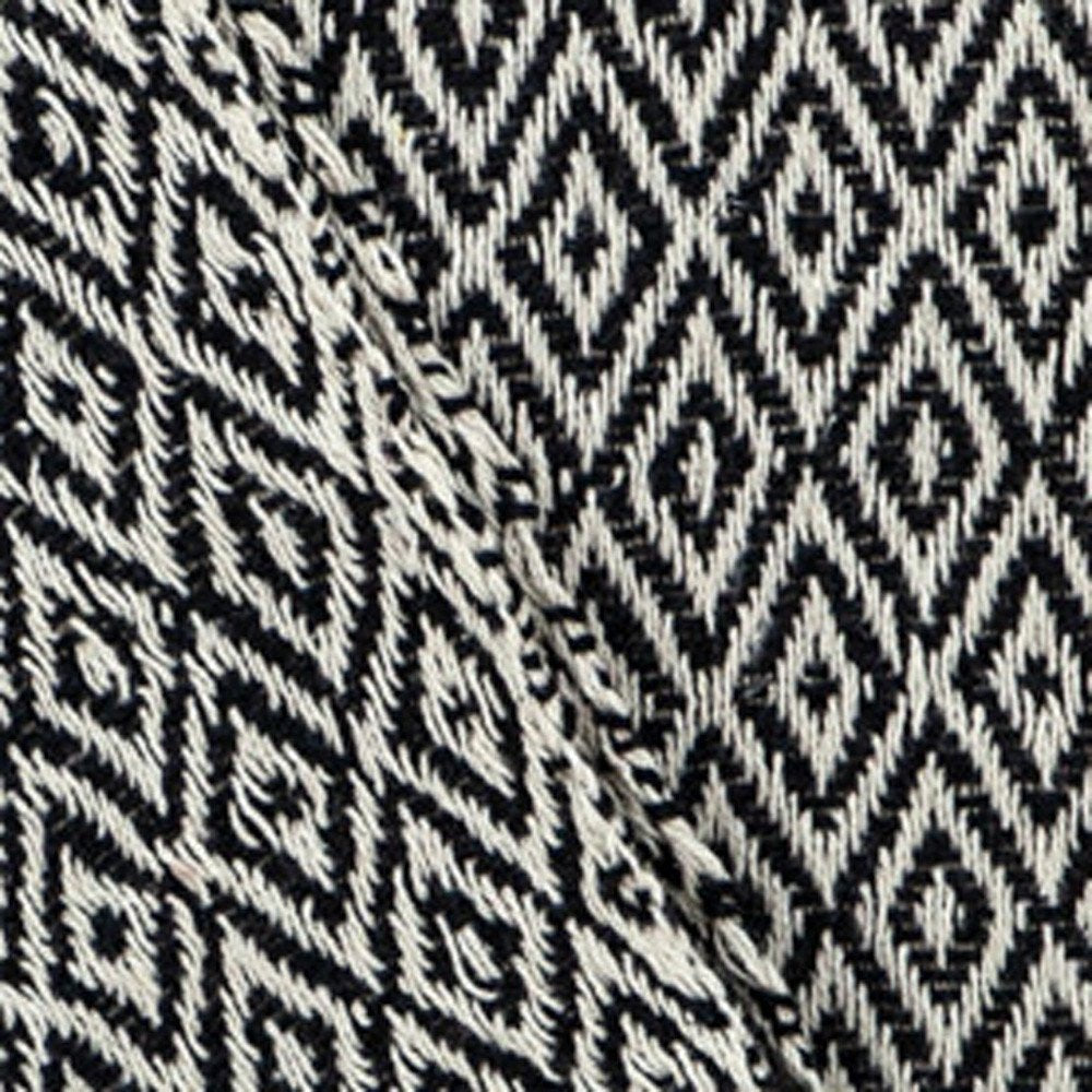 52" X 67" Black And Beige Geometric Diamond Throw Blanket with Tassels
