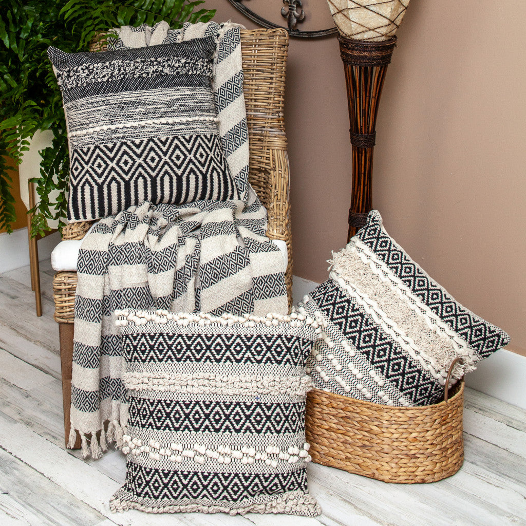 Black and Beige Diamond Weave Soft Cotton Handloom Throw