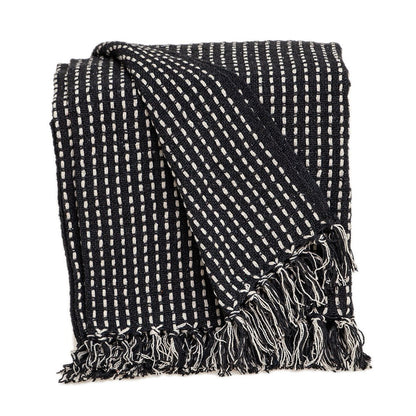 52" X 67" Black and White Woven Cotton Striped Throw Blanket with Tassels