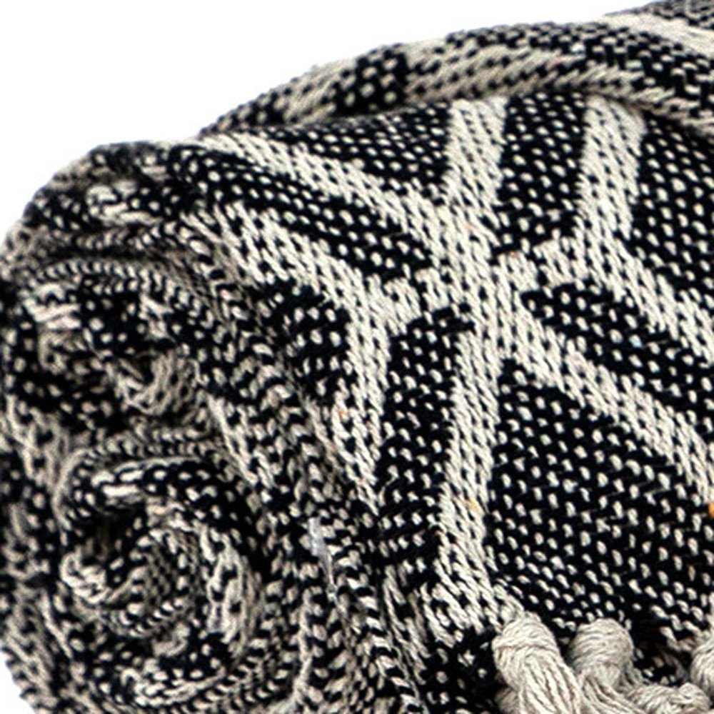 Grey and Beige Handloom Geometric Woven Throw Blanket