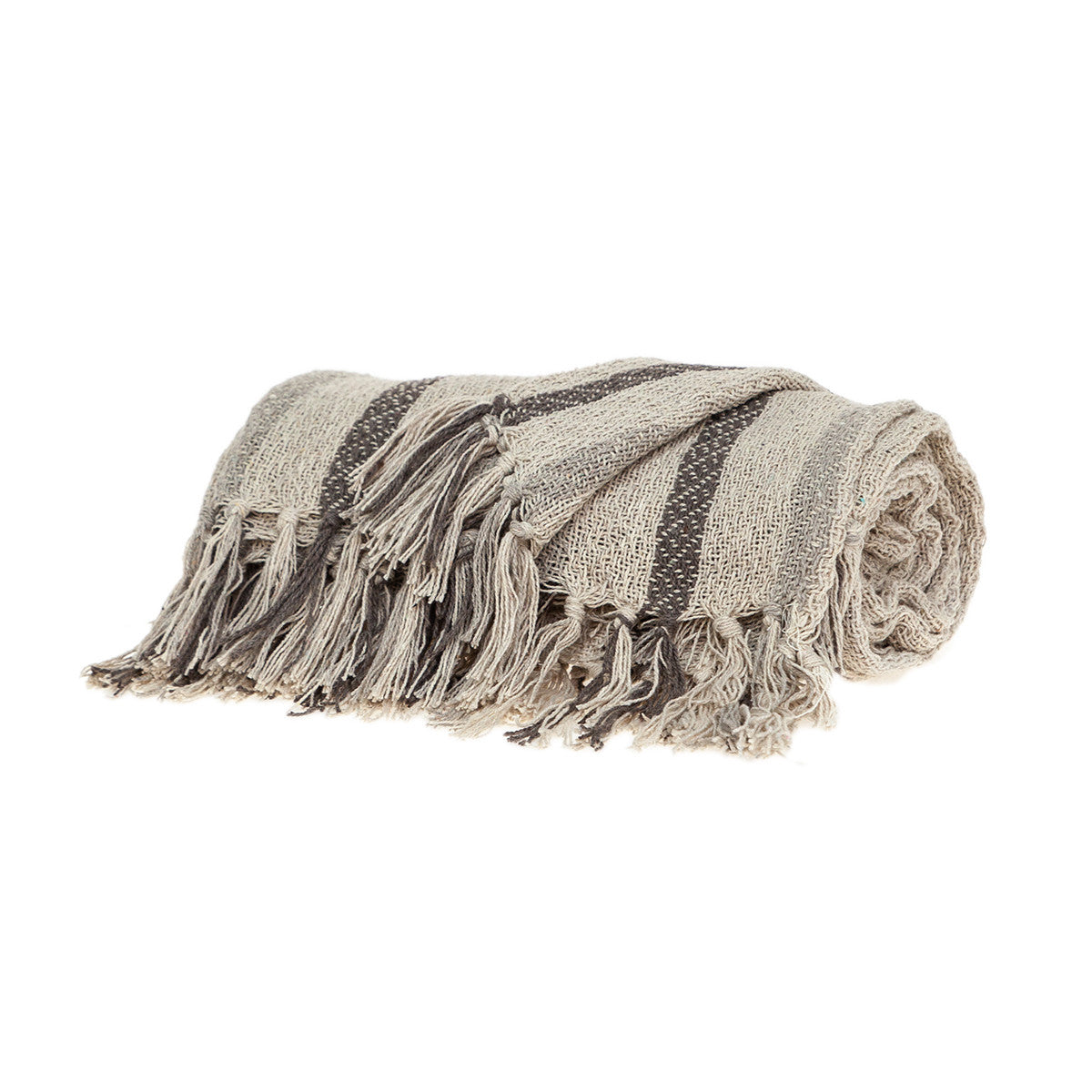 67" X 52" Beige Quilted Cotton Striped Throw Blanket