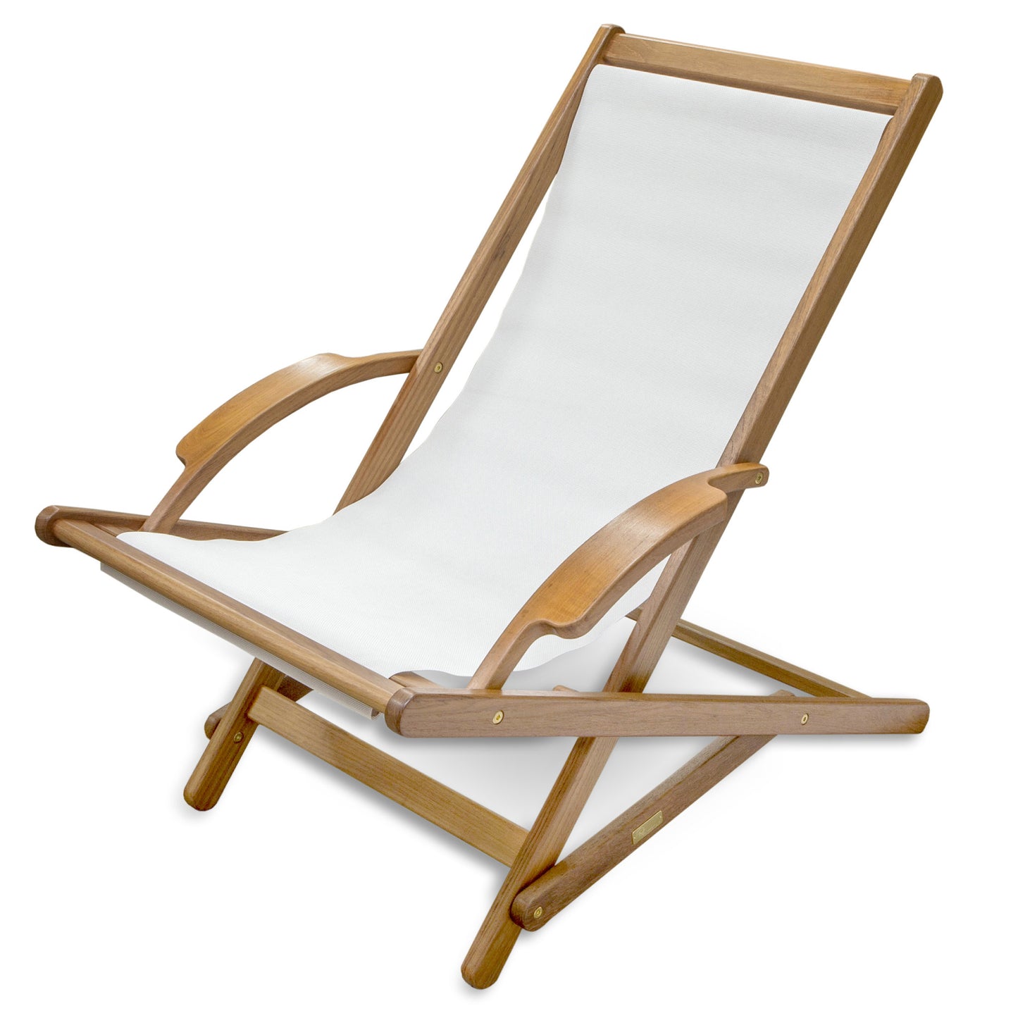 27" White and Natural Wood Solid Wood Indoor Outdoor Deck Chair