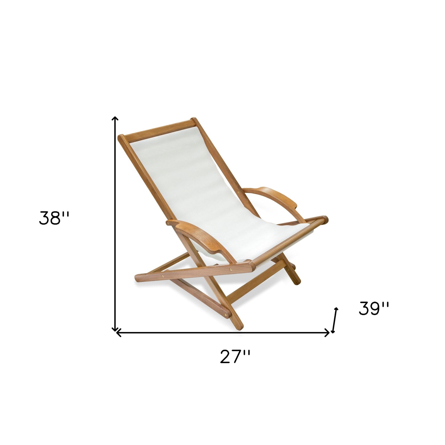 27" White and Natural Wood Solid Wood Indoor Outdoor Deck Chair