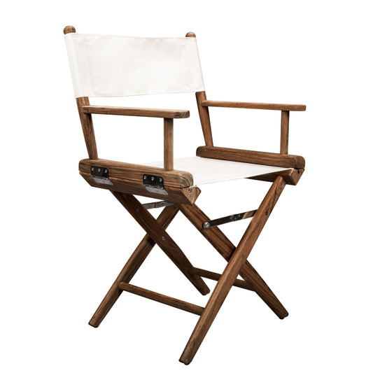 23" Brown and Ivory and Natural Wood Solid Wood Indoor Outdoor Director Chair