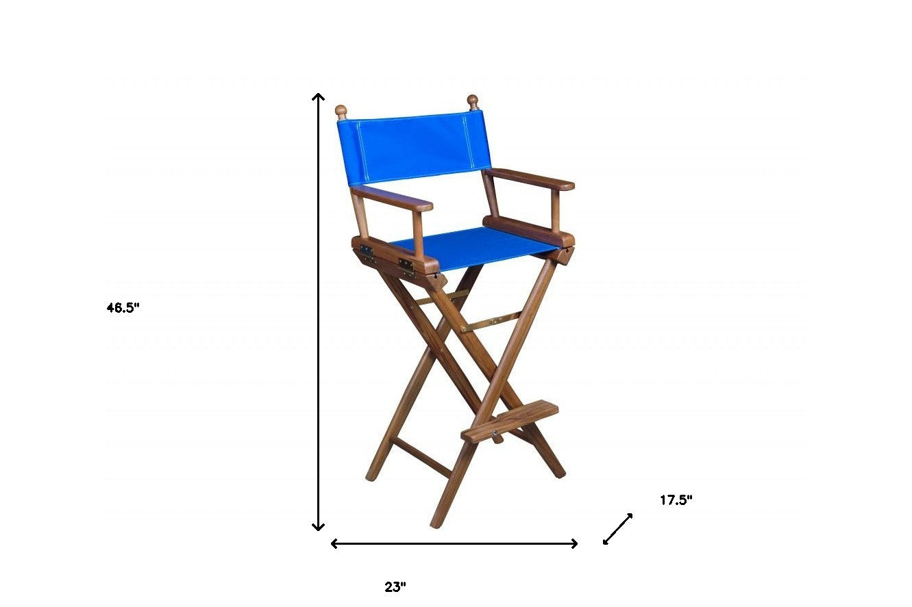 23" Blue and Brown Solid Wood Indoor Outdoor Director Chair