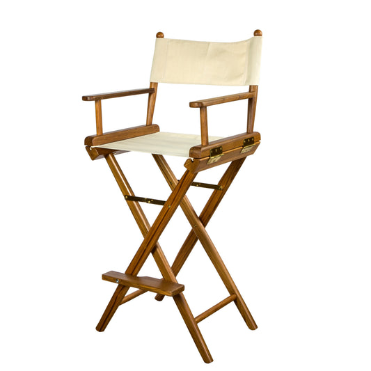 23" Ivory and Brown Solid Wood Indoor Outdoor Director Chair
