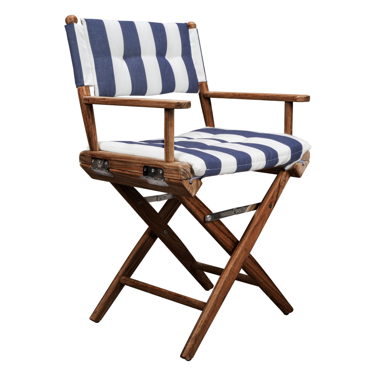 23" Blue and White and Natural Wood Solid Wood Indoor Outdoor Director Chair with Blue and White Cushion