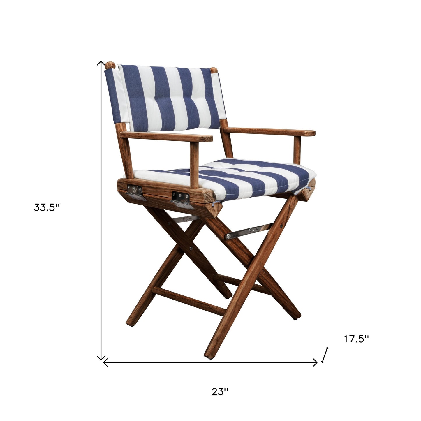 23" Blue and White and Natural Wood Solid Wood Indoor Outdoor Director Chair with Blue and White Cushion