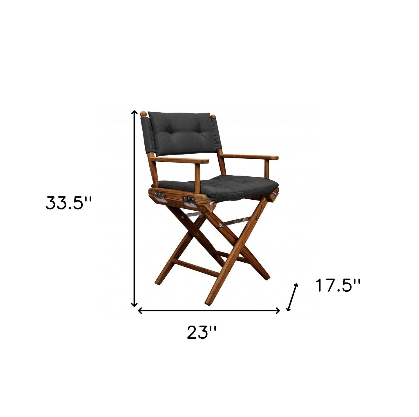 23" Black and Natural Wood Solid Wood Indoor Outdoor Director Chair with Black Cushion