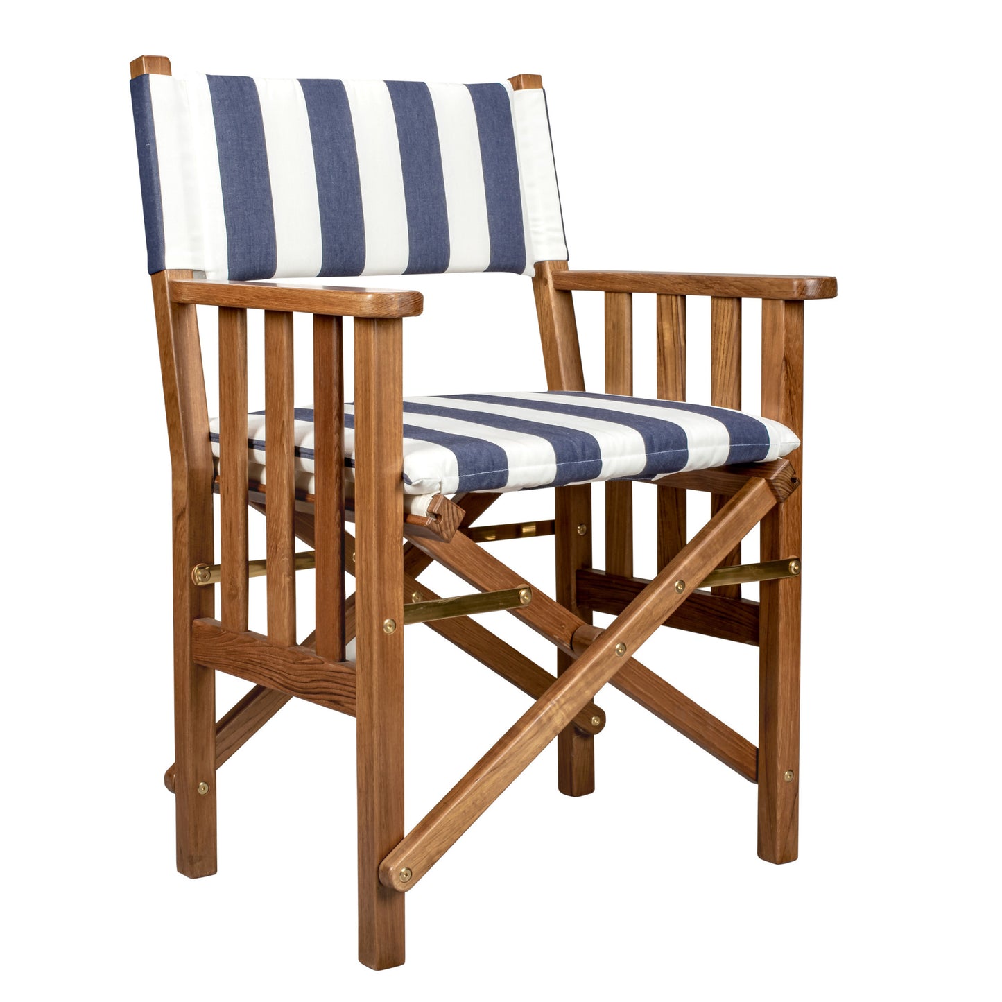 20" Blue and White and Natural Wood Solid Wood Indoor Outdoor Director Chair with Blue and White Cushion