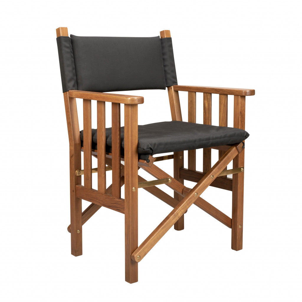 20" Black and Natural Wood Solid Wood Indoor Outdoor Director Chair with Black Cushion