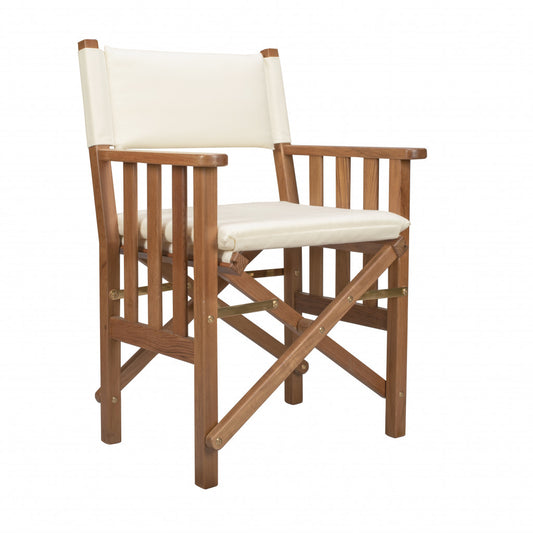 20" Ivory and Natural Wood Solid Wood Indoor Outdoor Director Chair with Ivory Cushion