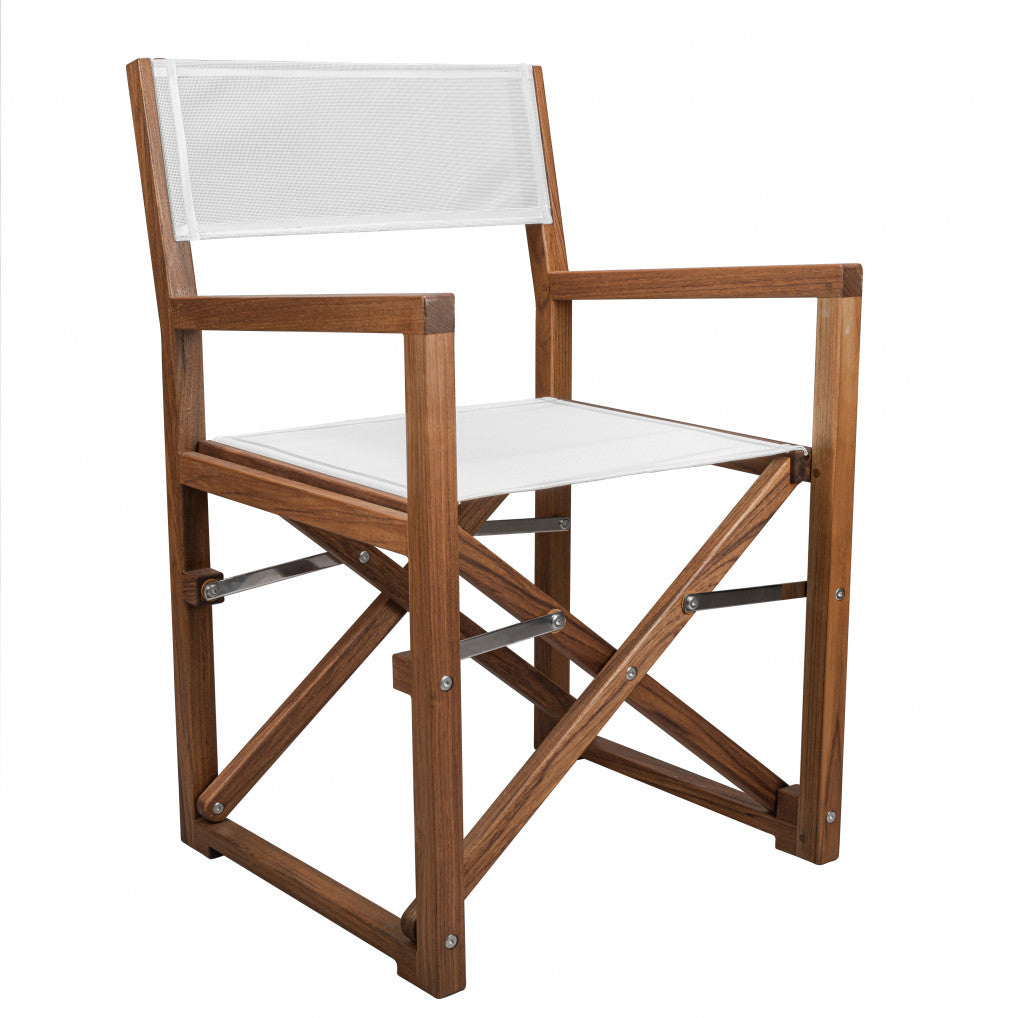 23" White and Natural Wood Solid Wood Indoor Outdoor Director Chair