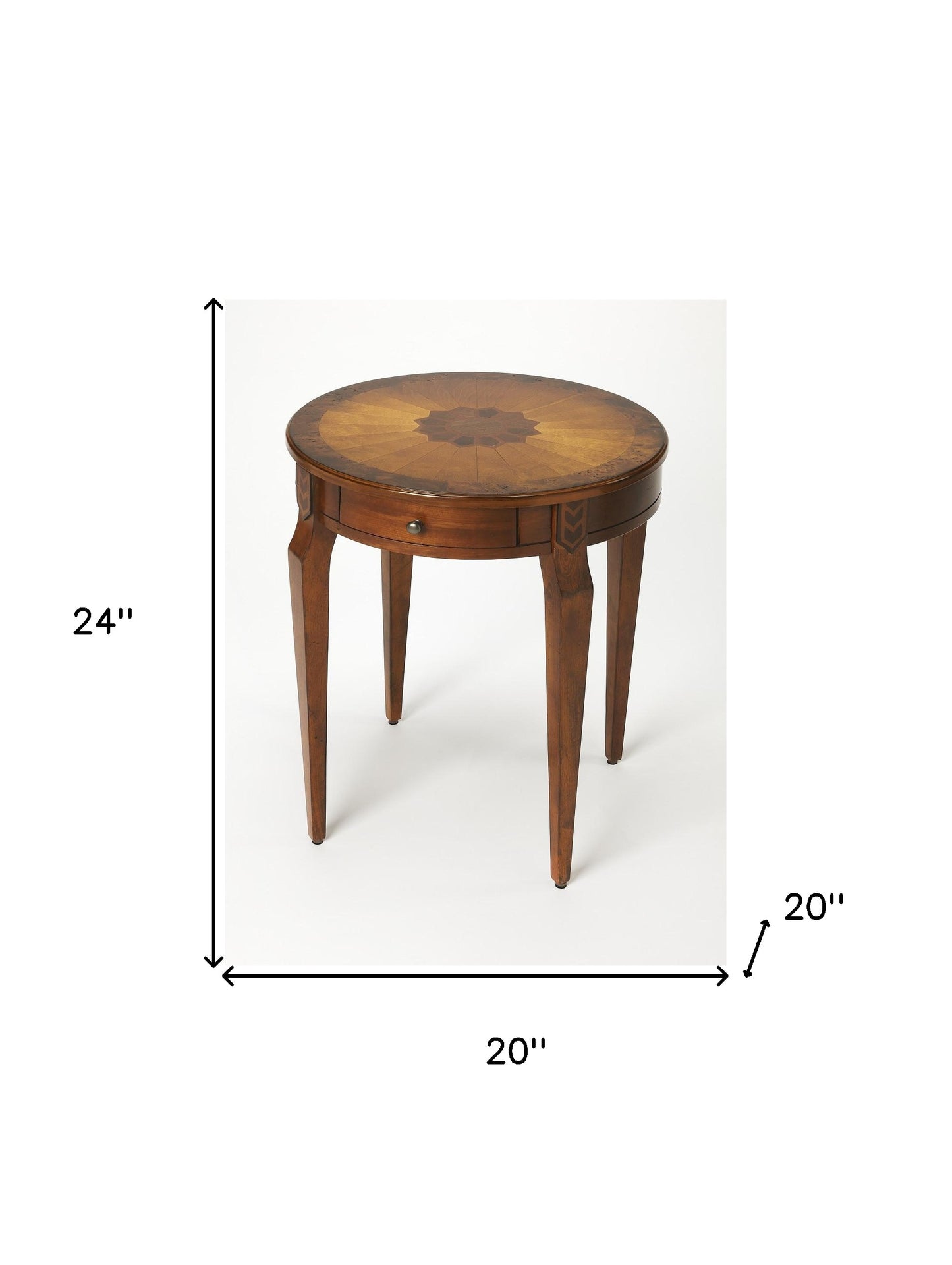 24" Medium Brown And Olive Ash Manufactured Wood Round End Table With Drawer