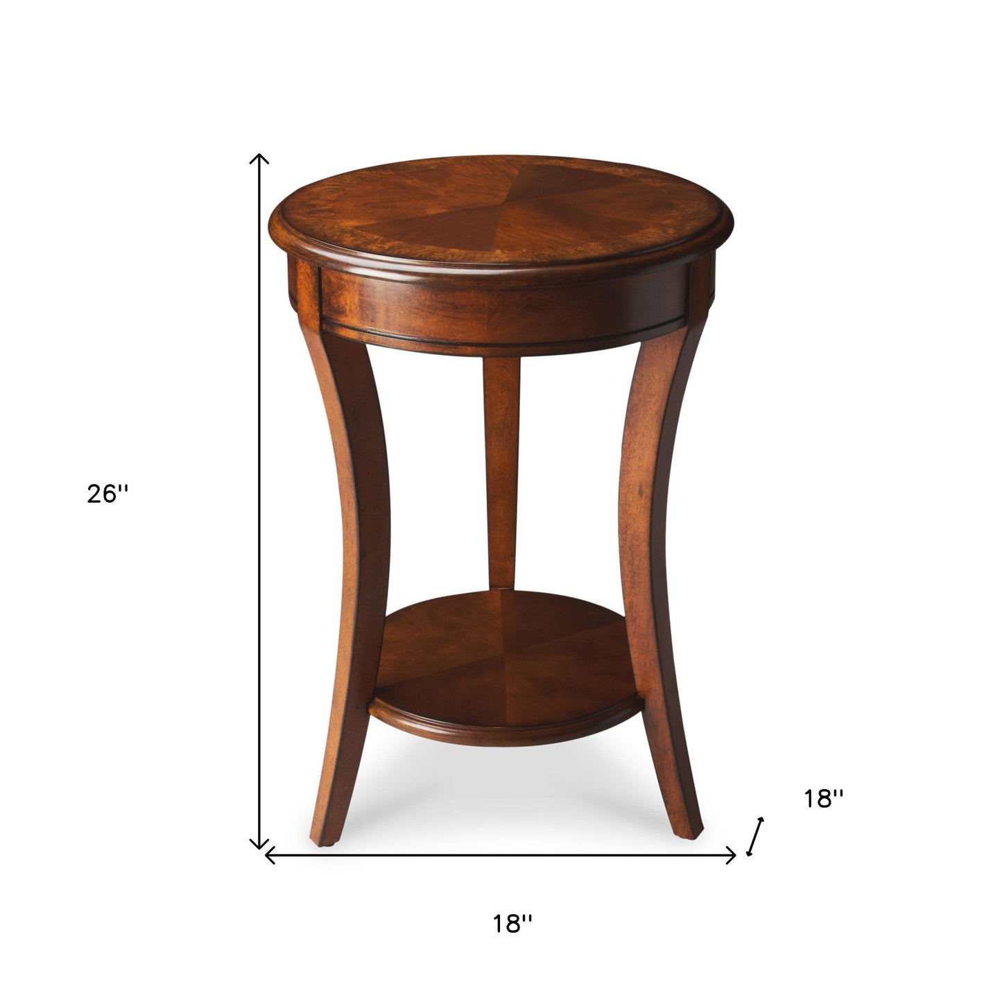 26" Brown Wood And Wood Round End Table With Shelf