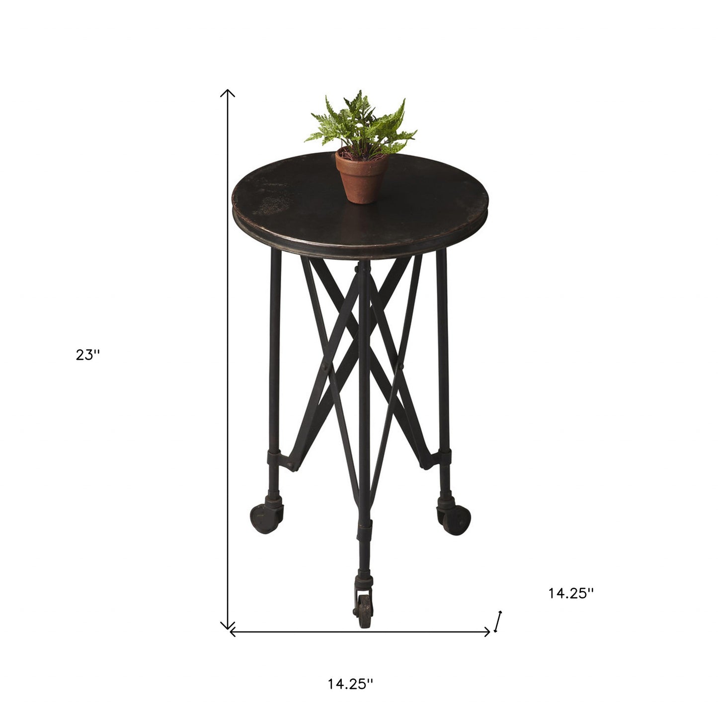 23" Black Industrial Rolling Round End Table