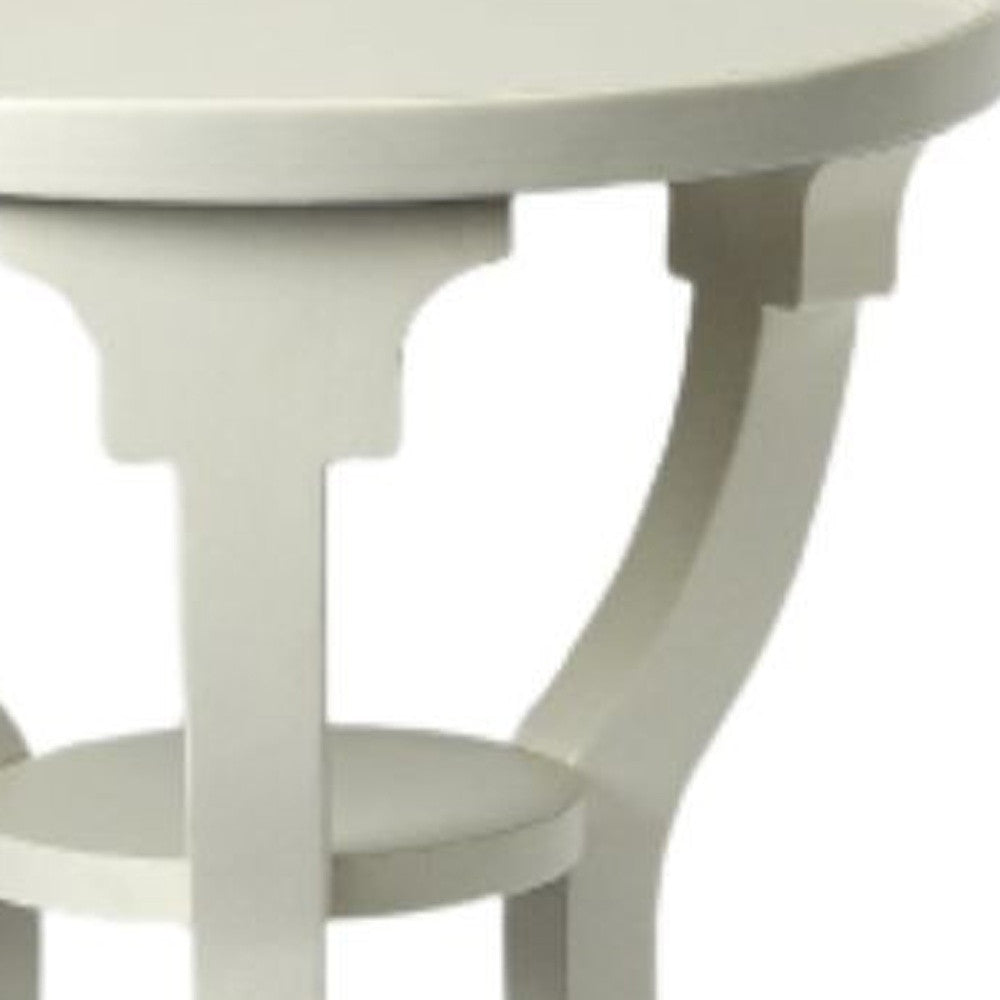 24" White Wood And Solid Wood Round End Table With Shelf