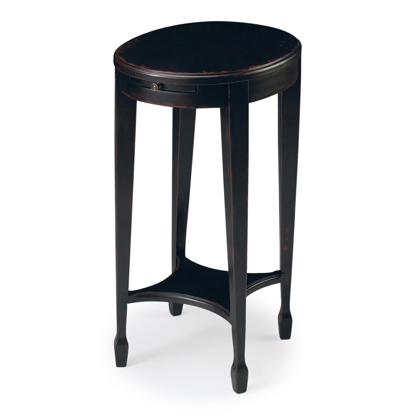 26" Rustic Black Manufactured Wood Oval End Table With Shelf