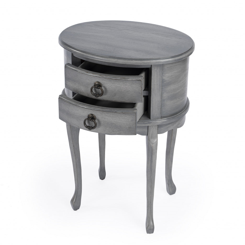 26" Grey And Gray Manufactured Wood Oval End Table With Two Drawers