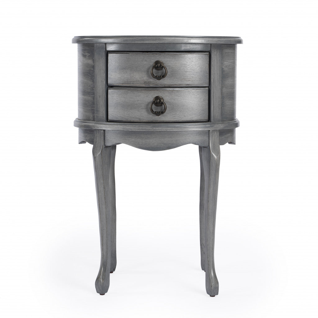 26" Grey And Gray Manufactured Wood Oval End Table With Two Drawers