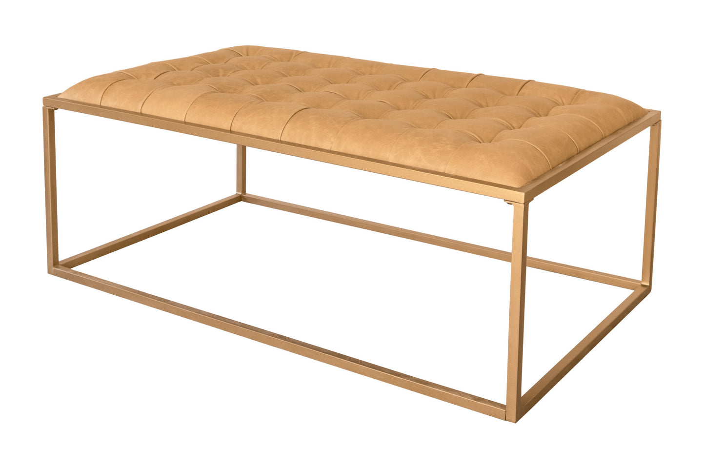 48" Gold And Brown Leather Rectangular Coffee Table