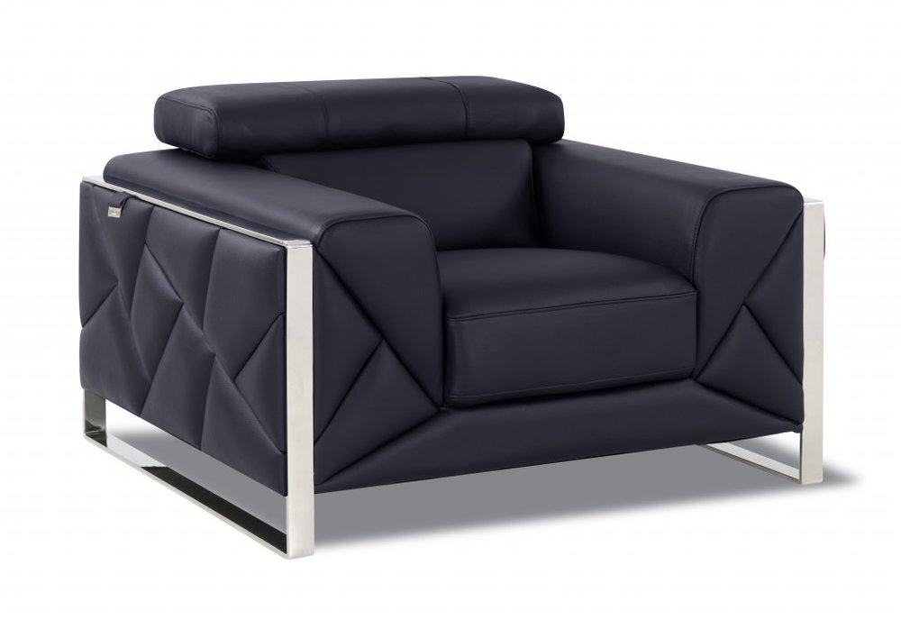 48" Black And Silver Italian Leather Club Chair