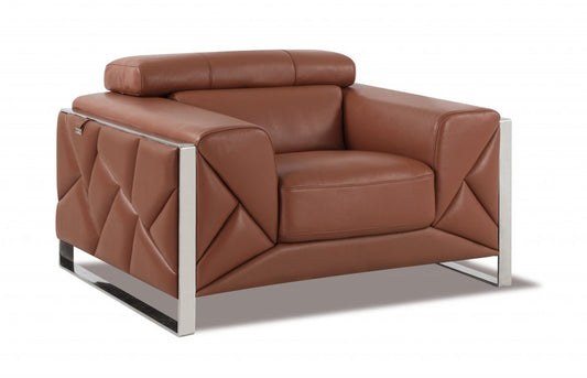 48" camel and silver Italian leather armchair