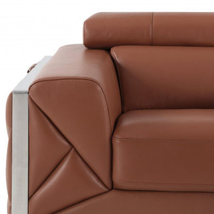 48" Camel And Silver Italian Leather Arm Chair