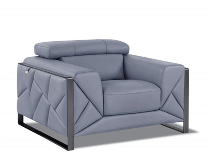 48" Light Blue And Black Italian Leather Arm Chair