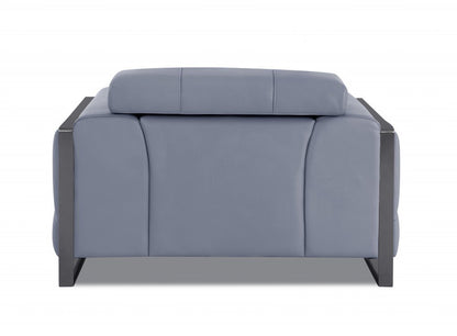 48" Light Blue And Black Italian Leather Arm Chair