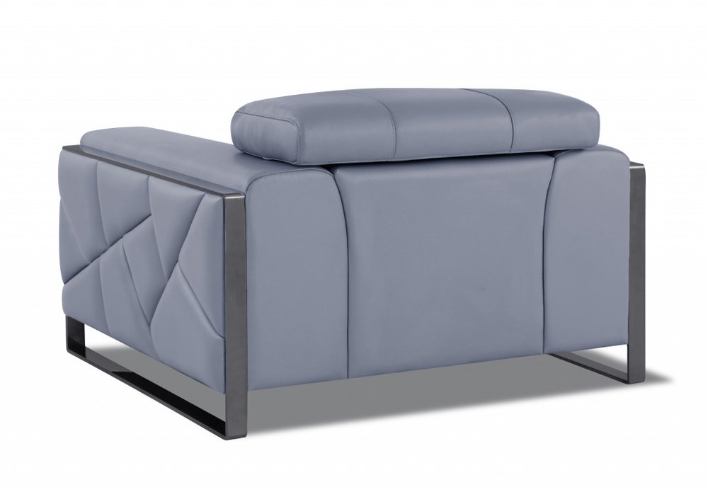 48" Light Blue And Black Italian Leather Arm Chair