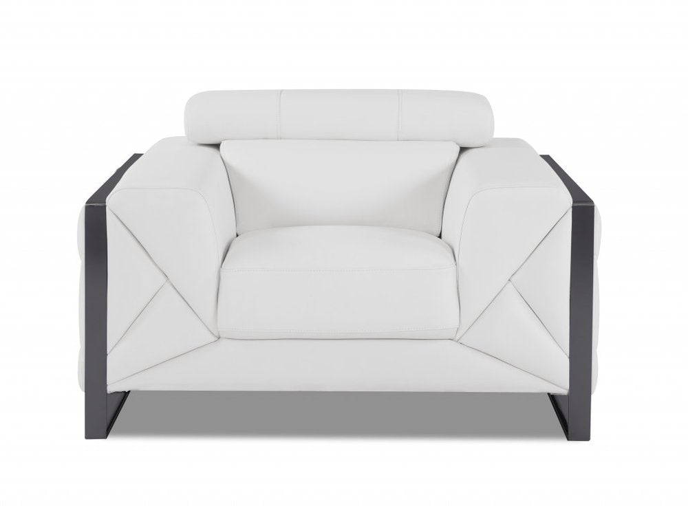 48" White And Gunmetal Italian Leather Arm Chair