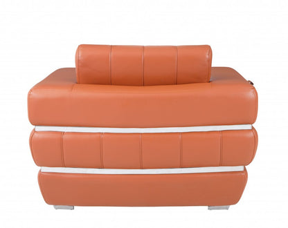 48" Camel And Silver Italian Leather Arm Chair