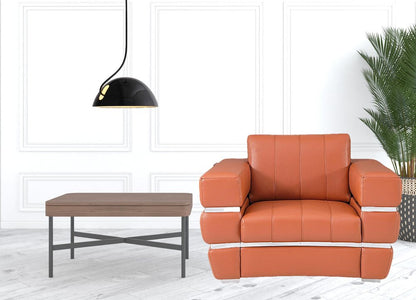 48" Camel And Silver Italian Leather Arm Chair