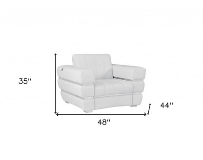 48" White Italian Leather Arm Chair