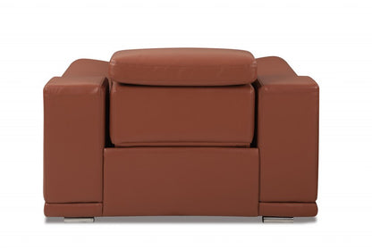 48" Camel And Silver Italian Leather Arm Chair