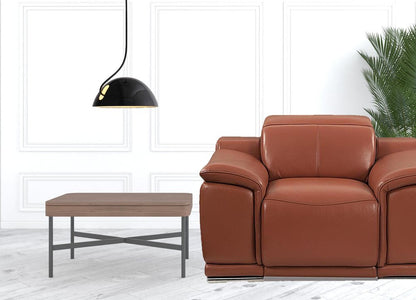 48" Camel And Silver Italian Leather Arm Chair