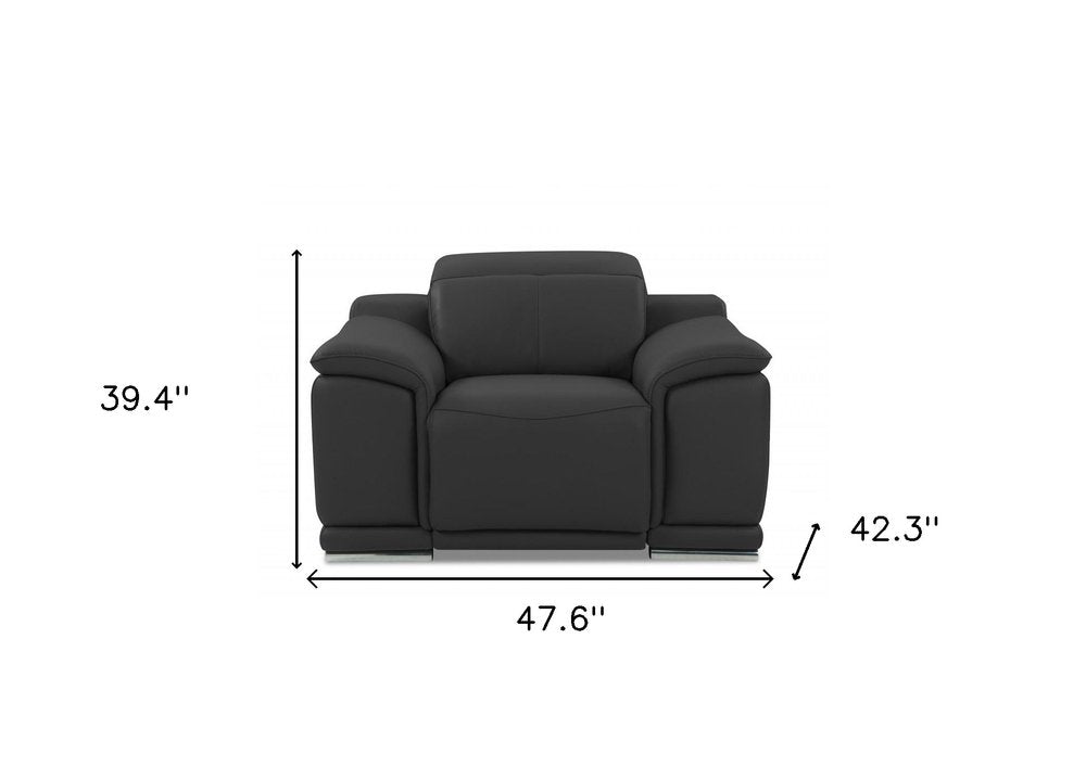 48" Dark Slate Gray And White Italian Leather Arm Chair