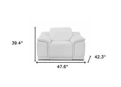 48" White Italian Leather Arm Chair