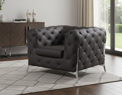 45" Brown Italian Leather Arm Chair